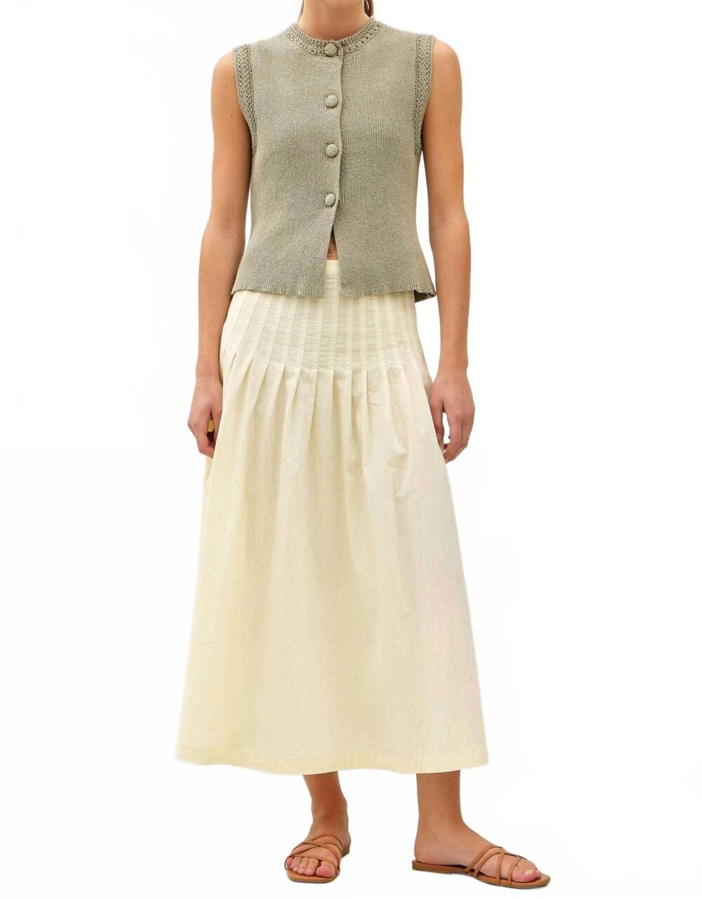 NEW BE COOL women's the palazzo pleat midi skirt in cream
